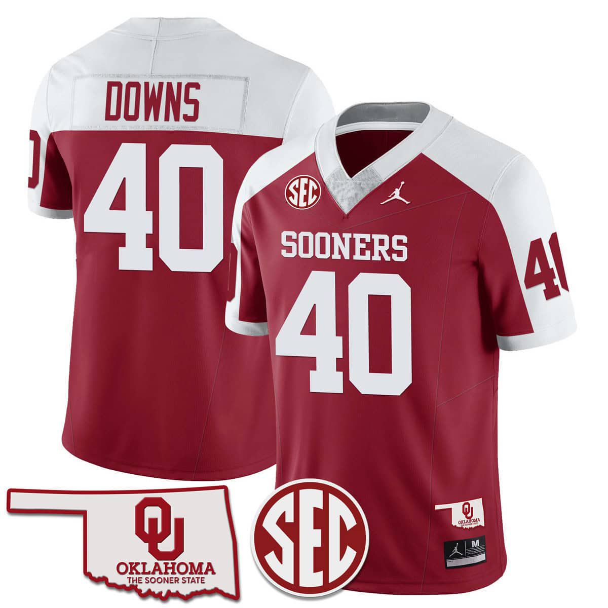 Men Oklahoma Sooners #40 Downs Red 2024 SEC Patch Vapor Premier Limited NCAA Jersey